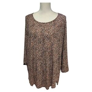 Liz Claiborne Print 3/4 Sleeve Pullover Blouse 2X